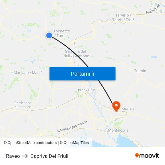 Raveo to Capriva Del Friuli map