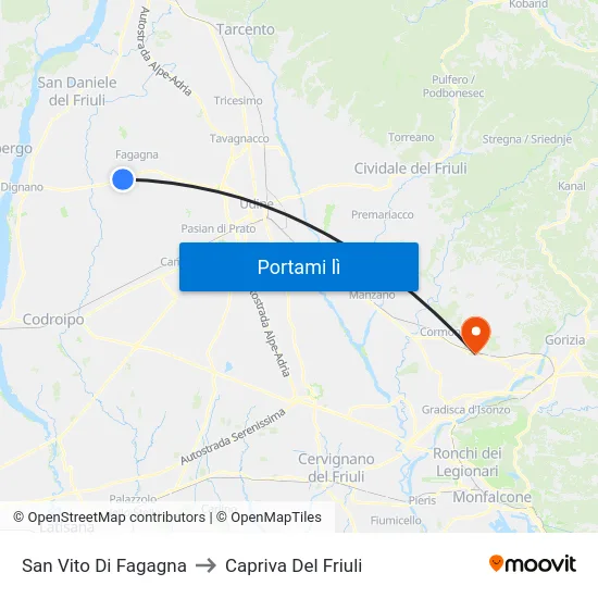 San Vito Di Fagagna to Capriva Del Friuli map