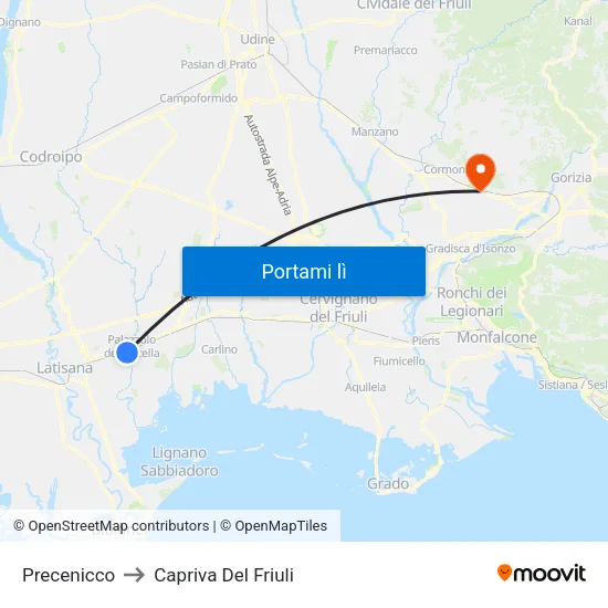 Precenicco to Capriva Del Friuli map