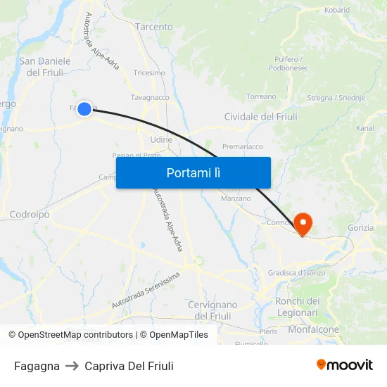 Fagagna to Capriva Del Friuli map
