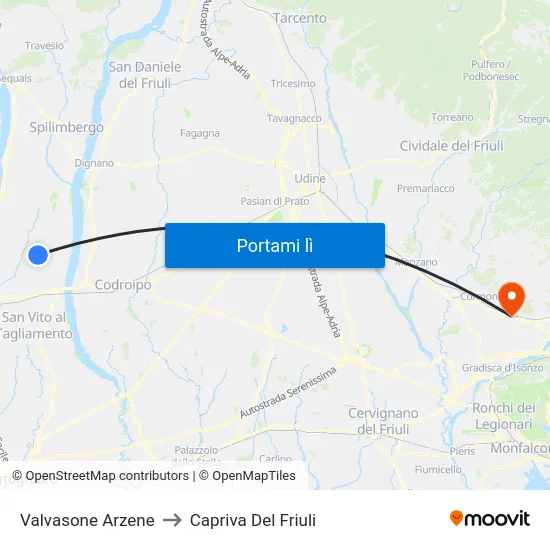 Valvasone Arzene to Capriva Del Friuli map