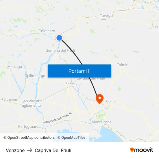 Venzone to Capriva Del Friuli map