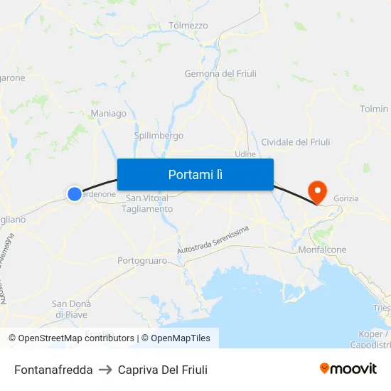Fontanafredda to Capriva Del Friuli map