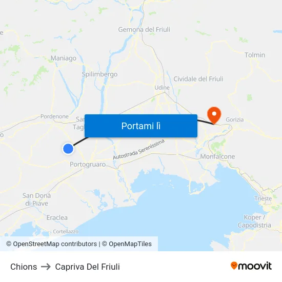 Chions to Capriva Del Friuli map