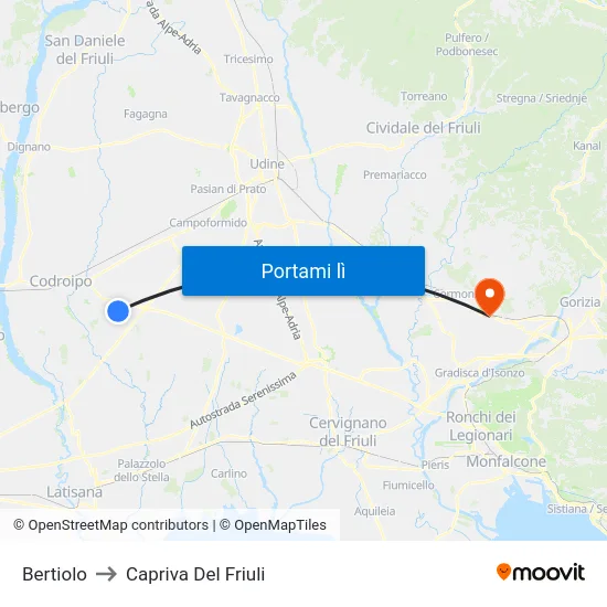 Bertiolo to Capriva Del Friuli map
