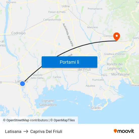 Latisana to Capriva Del Friuli map