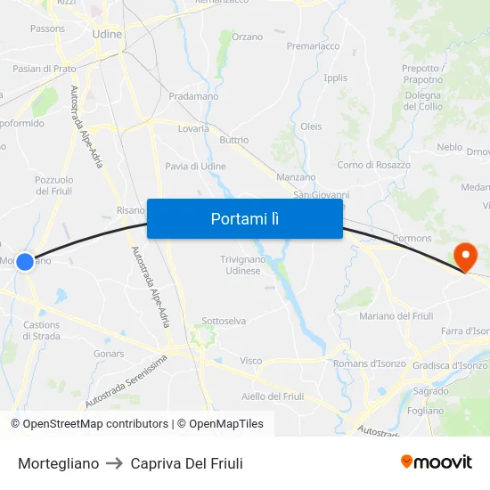 Mortegliano to Capriva Del Friuli map