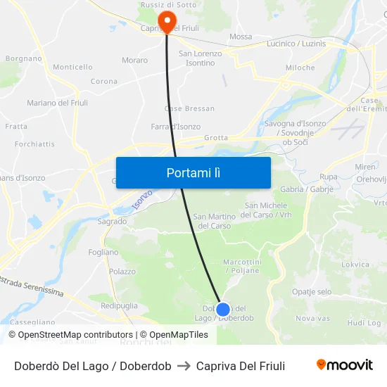 Doberdò Del Lago / Doberdob to Capriva Del Friuli map