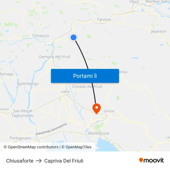Chiusaforte to Capriva Del Friuli map
