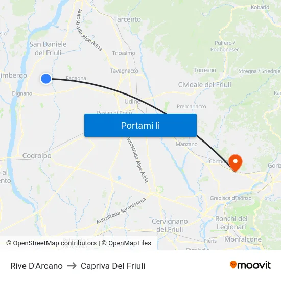 Rive D'Arcano to Capriva Del Friuli map