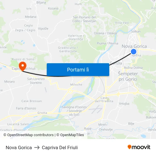Nova Gorica to Capriva Del Friuli map