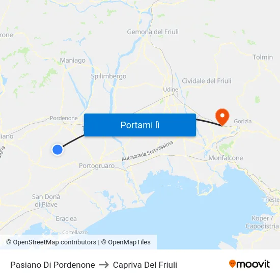 Pasiano Di Pordenone to Capriva Del Friuli map