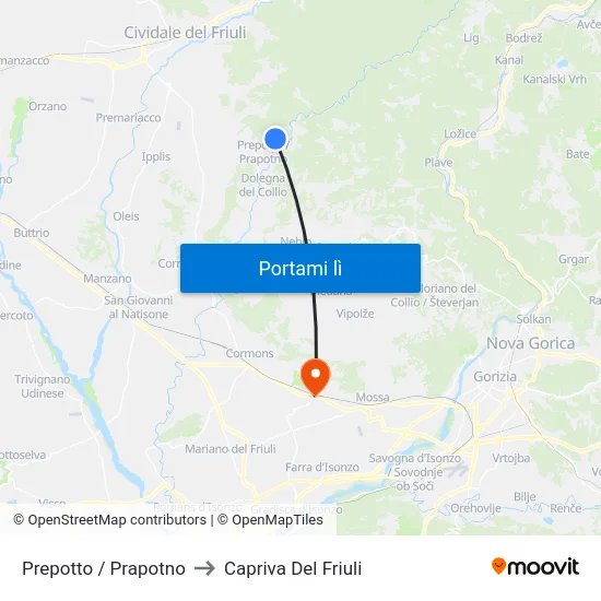 Prepotto / Prapotno to Capriva Del Friuli map