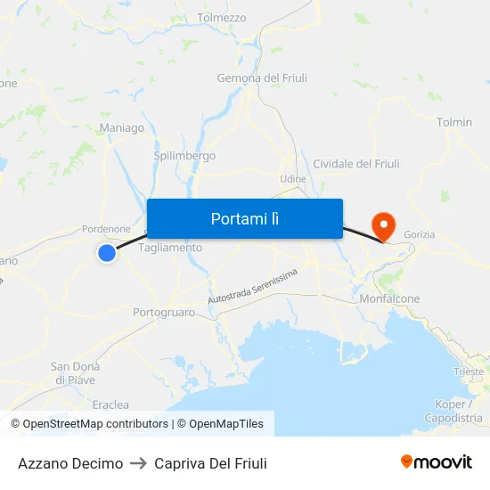Azzano Decimo to Capriva Del Friuli map