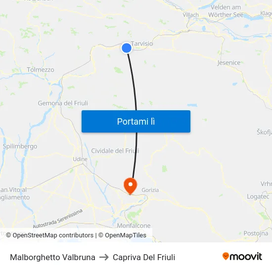 Malborghetto Valbruna to Capriva Del Friuli map