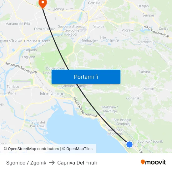 Sgonico / Zgonik to Capriva Del Friuli map