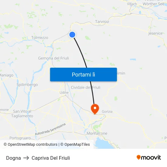 Dogna to Capriva Del Friuli map