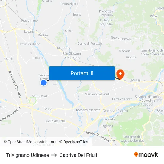 Trivignano Udinese to Capriva Del Friuli map