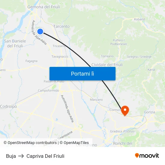 Buja to Capriva Del Friuli map