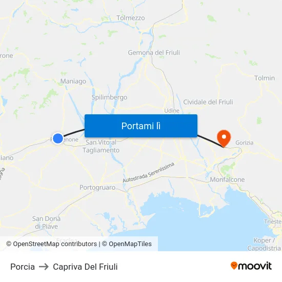 Porcia to Capriva Del Friuli map