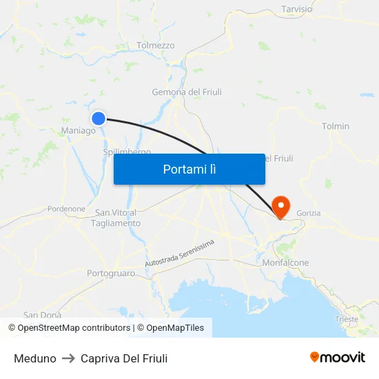 Meduno to Capriva Del Friuli map