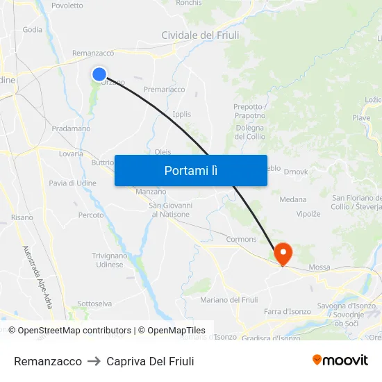 Remanzacco to Capriva Del Friuli map