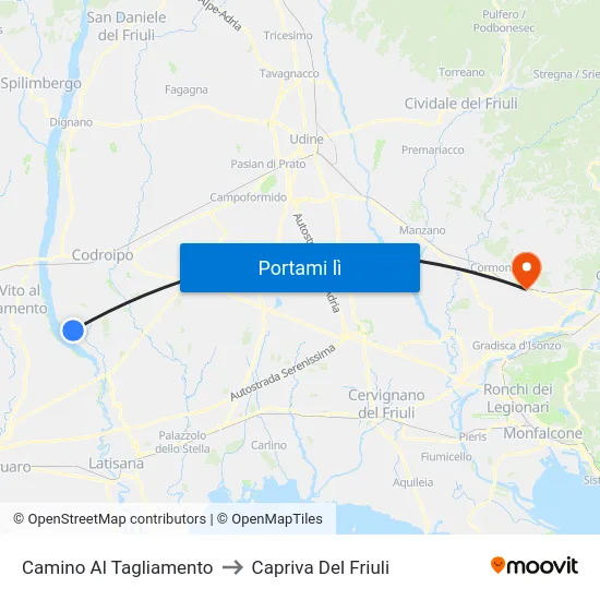 Camino Al Tagliamento to Capriva Del Friuli map