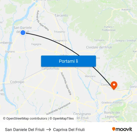 San Daniele Del Friuli to Capriva Del Friuli map
