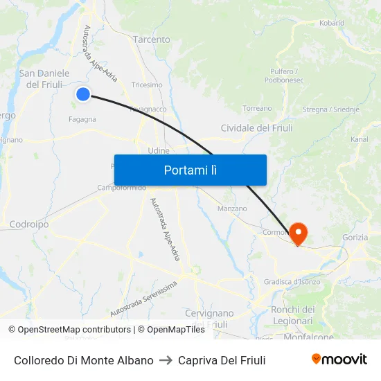 Colloredo Di Monte Albano to Capriva Del Friuli map