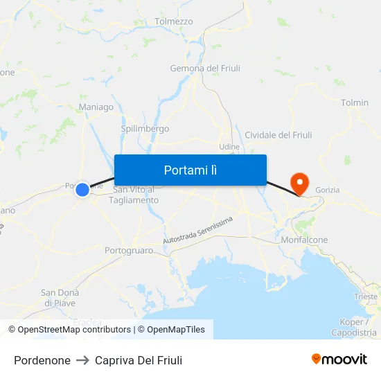 Pordenone to Capriva Del Friuli map