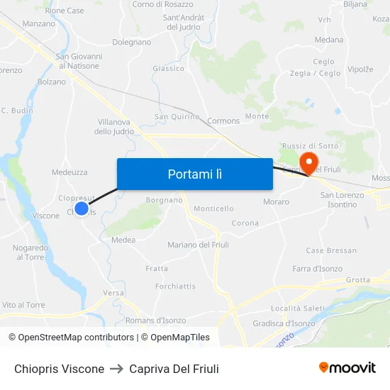 Chiopris Viscone to Capriva Del Friuli map
