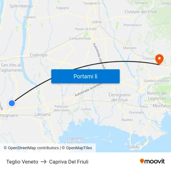 Teglio Veneto to Capriva Del Friuli map
