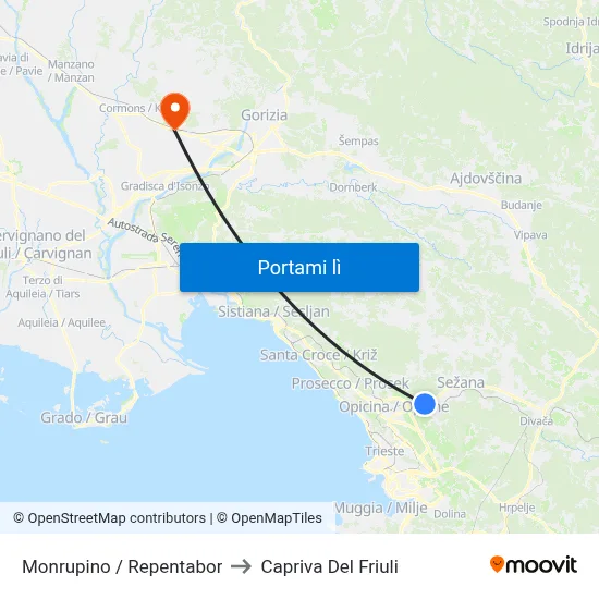 Monrupino / Repentabor to Capriva Del Friuli map
