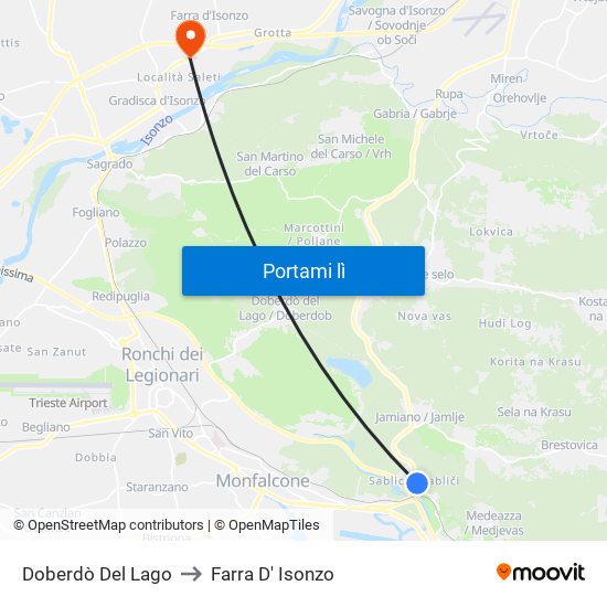 Doberdò Del Lago to Farra D' Isonzo map