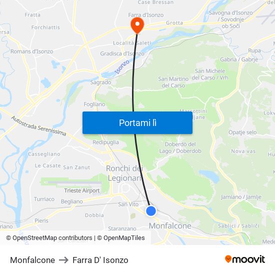 Monfalcone to Farra D' Isonzo map