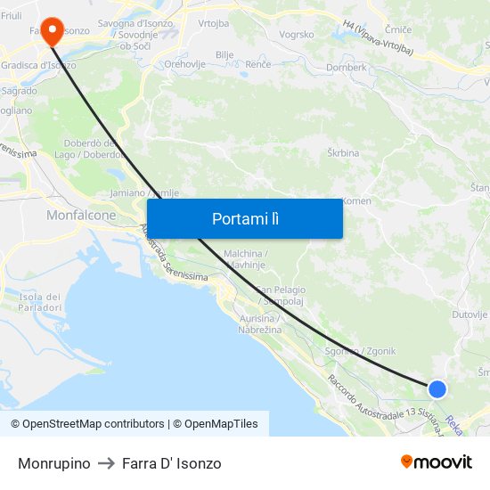 Monrupino to Farra D' Isonzo map