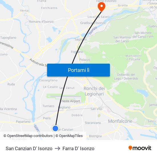 San Canzian D' Isonzo to Farra D' Isonzo map