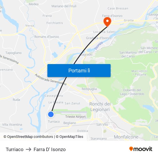 Turriaco to Farra D' Isonzo map