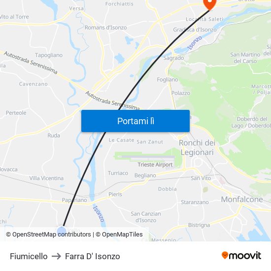 Fiumicello to Farra D' Isonzo map