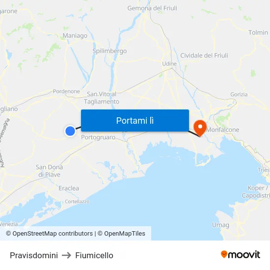 Pravisdomini to Fiumicello map