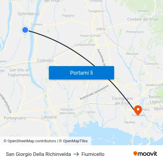 San Giorgio Della Richinvelda to Fiumicello map