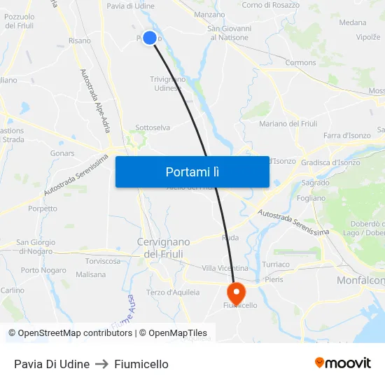 Pavia Di Udine to Fiumicello map