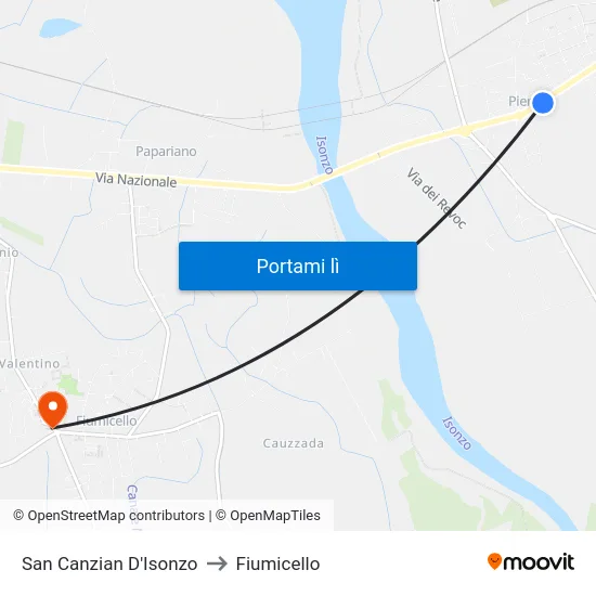 San Canzian D'Isonzo to Fiumicello map
