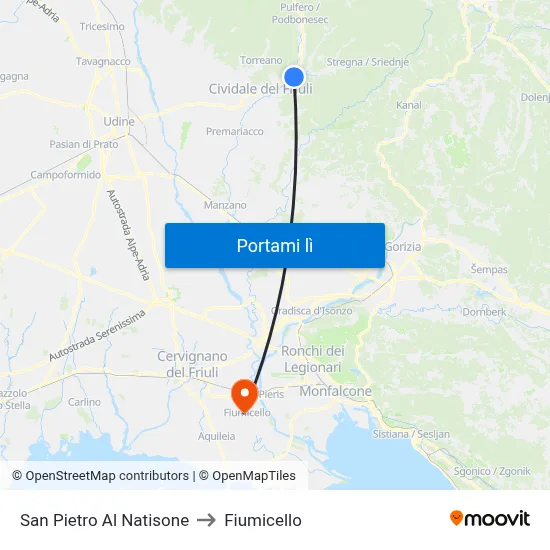 San Pietro Al Natisone to Fiumicello map