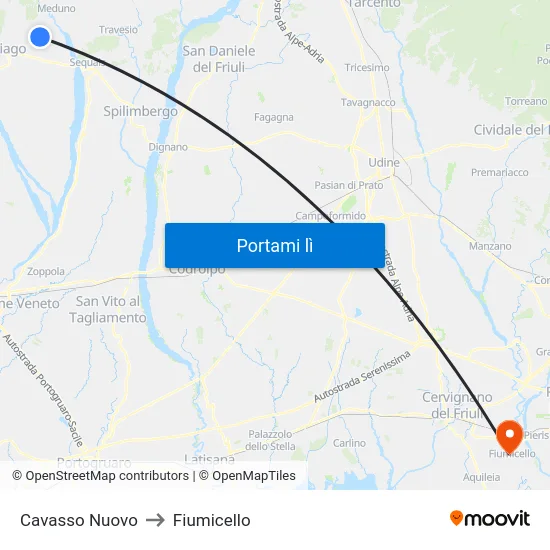 Cavasso Nuovo to Fiumicello map