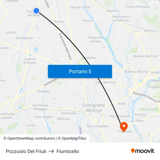 Pozzuolo Del Friuli to Fiumicello map