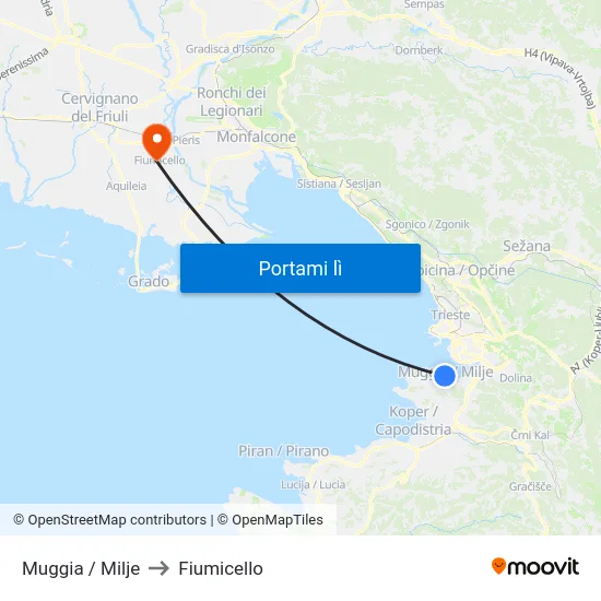 Muggia / Milje to Fiumicello map