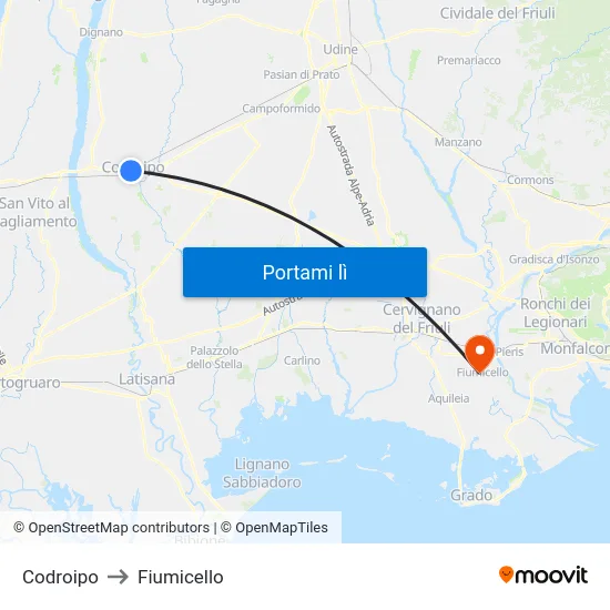 Codroipo to Fiumicello map