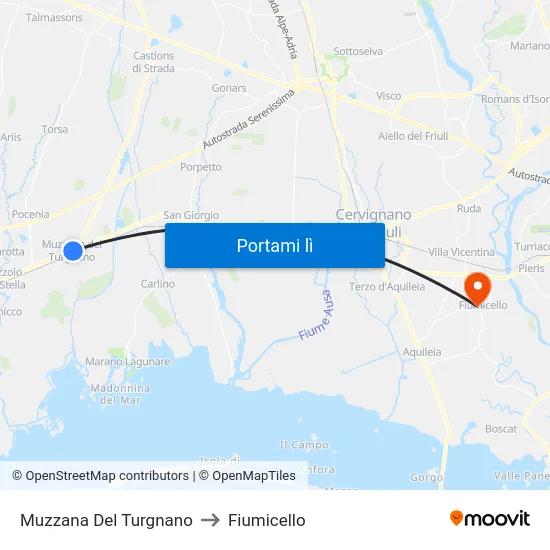 Muzzana Del Turgnano to Fiumicello map