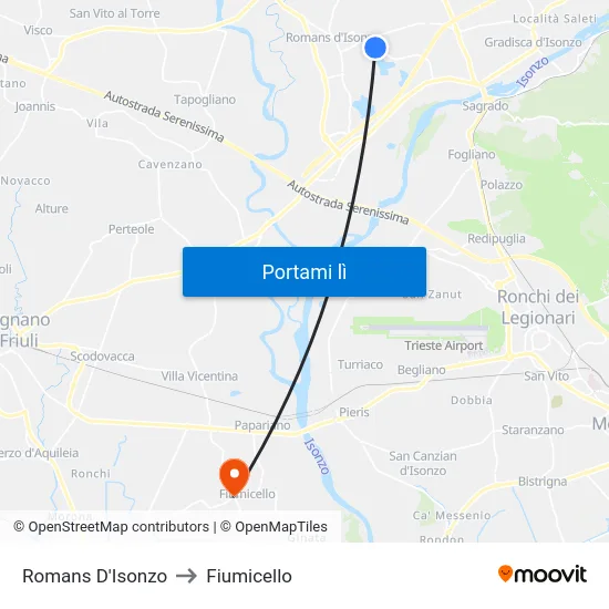Romans D'Isonzo to Fiumicello map